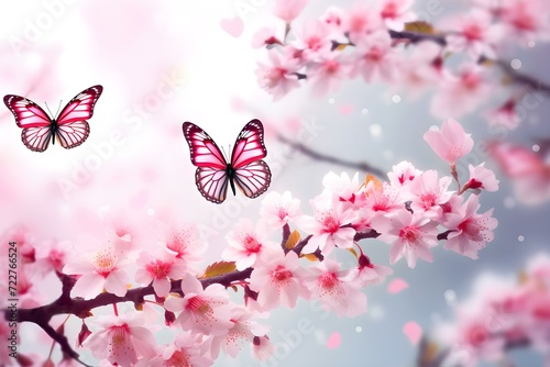 Butterflies Dancing Among Blooming Cherry Blossoms