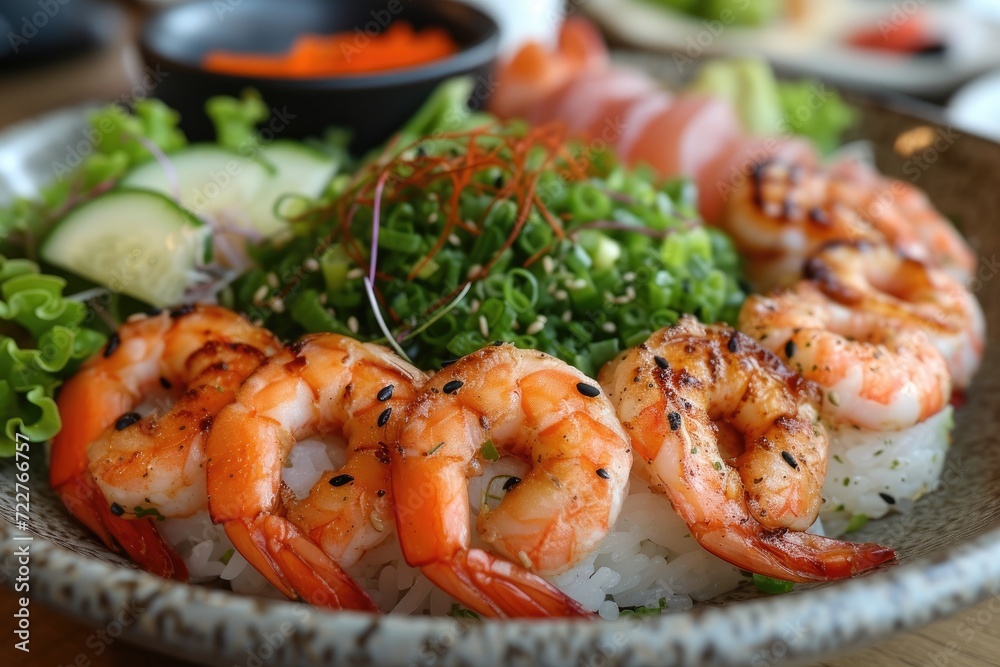 A plate of a well plated cooked Japanese dish on a table top professional advertising food photography A plate of a well plated cooked Japanese dish on a table top professional advertising food photography