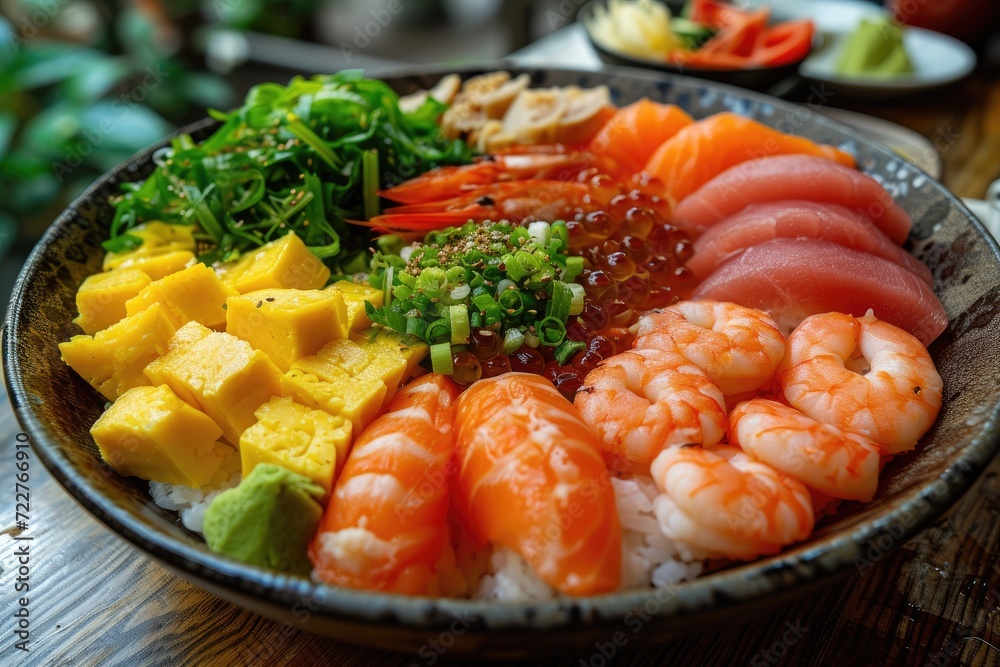 A plate of a well plated cooked Japanese dish on a table top professional advertising food photography A plate of a well plated cooked Japanese dish on a table top professional advertising food photography