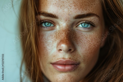 Portrait of natural young woman with an abundance of freckles