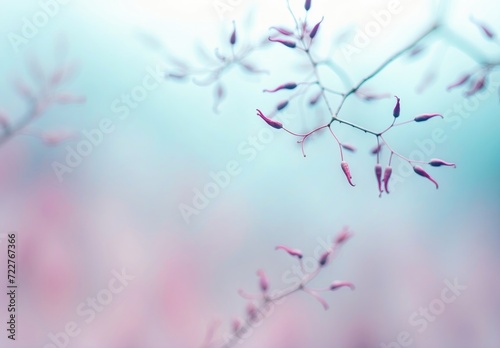 Abstract atmospheric natural soft translucent background in pastel light colors. gentle artistic image, copy space.Blooming field grass close-up macro in blue and pink tones. 