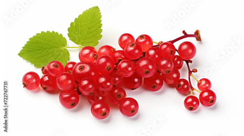 Red currant berries with leaf isolated on white background.