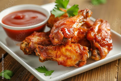 Fried chicken wings and ketchup