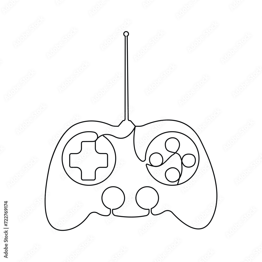Continuous one-line drawing of the game controller and single-line art ...