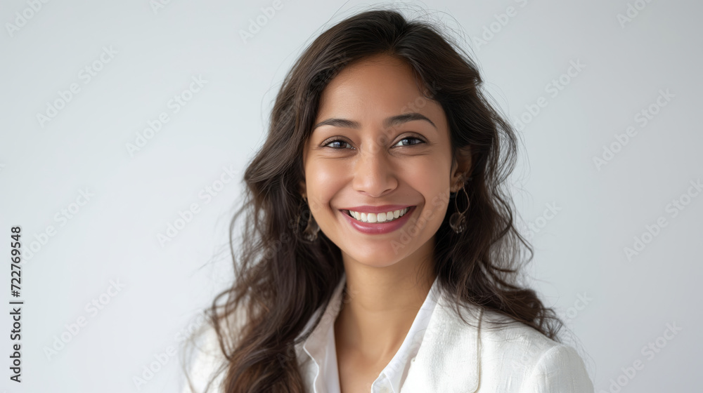 Happy close-up of an Indian woman showcasing professional confidence Happy close-up of an Indian woman showcasing professional confidence