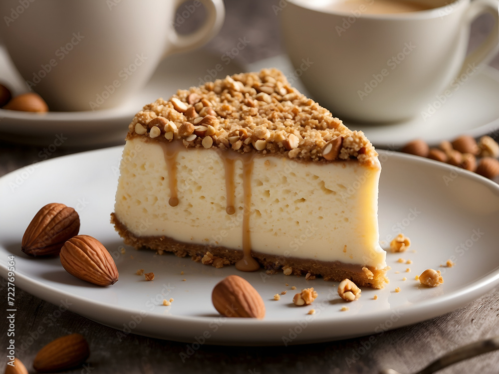 Triangular cheesecake with lots of nuts Triangular cheesecake with lots of nuts