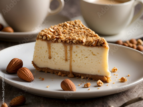 Triangular cheesecake with lots of nuts