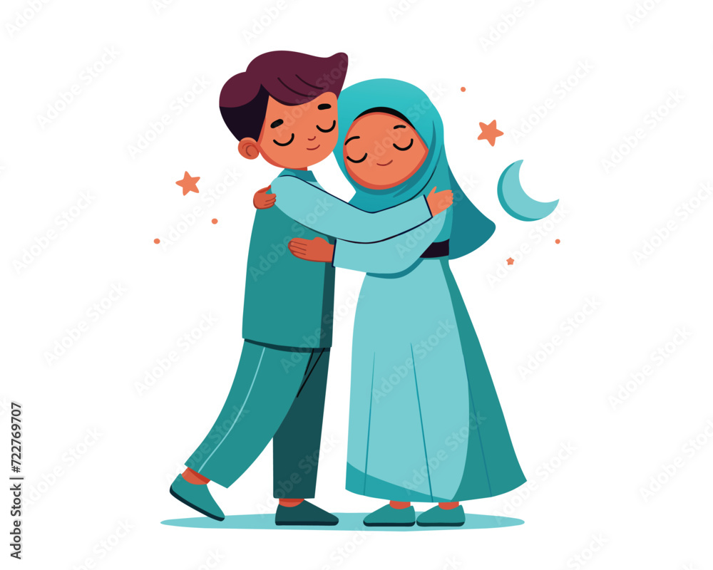 Obraz premium Eid Mubarak greeting background ramadhan poster illustration, ramadan kareem cartoon vector Wishing for Islamic festival for banner, poster, background, flyer,illustration.