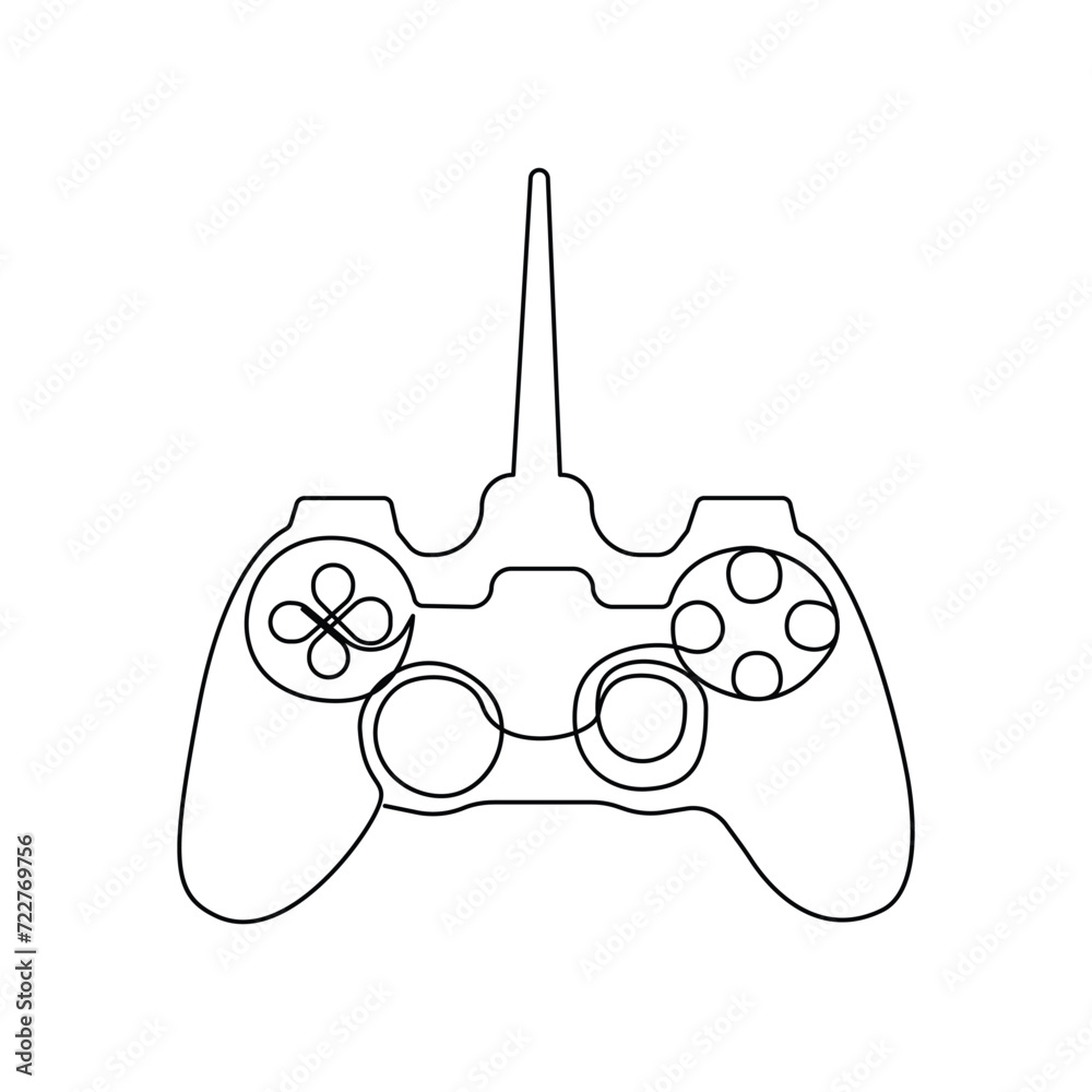 Continuous one-line drawing of the game controller and single-line art ...