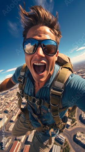 Skydiving, Free-fall excitement, Heart-pounding dives, Sky-high views, Parachute moments, Aerial perspectives, Adrenaline rush, Bold adventures, High-flying emotions, Gravity-defying stunts