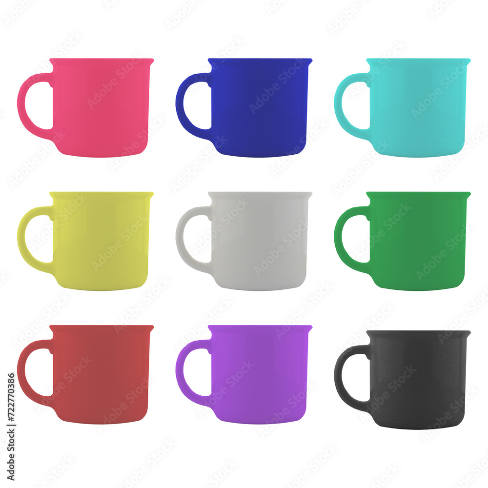 set of colorful ceramic mugs isolated png set of colorful ceramic mugs isolated png