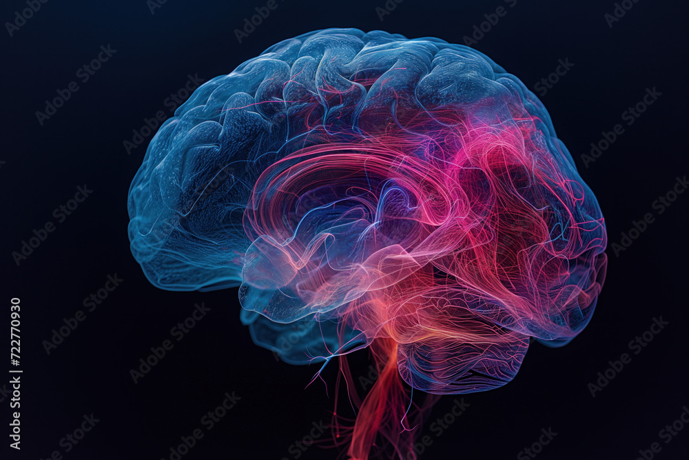 Photogram of a light-color human brain. Background image. Created with Generative AI technology Photogram of a light-color human brain. Background image. Created with Generative AI technology