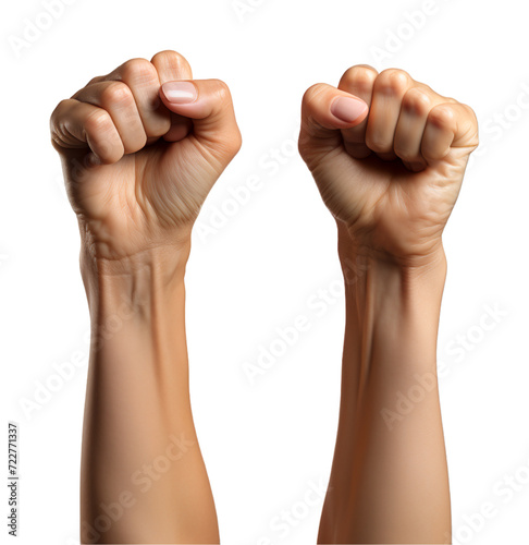 portrait of left and right hands up and clenched isolated on transparent background, generative ai