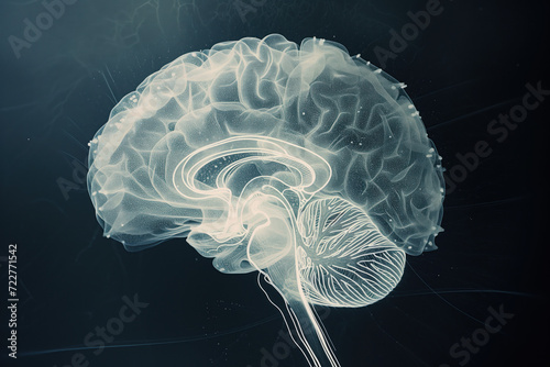 Photogram of a light-color human brain. Background image. Created with Generative AI technology