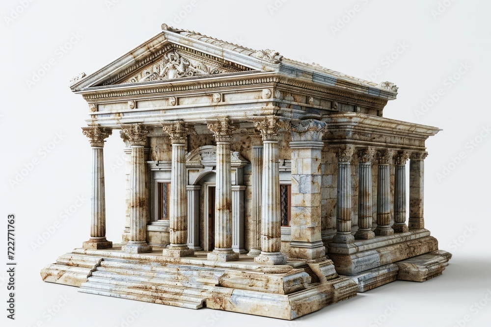 Traditional Bank Architecture Icon, on an Isolated White Background, Generative AI