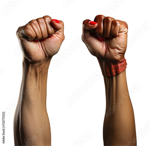 portrait of left and right hands up and clenched isolated on transparent background, generative ai