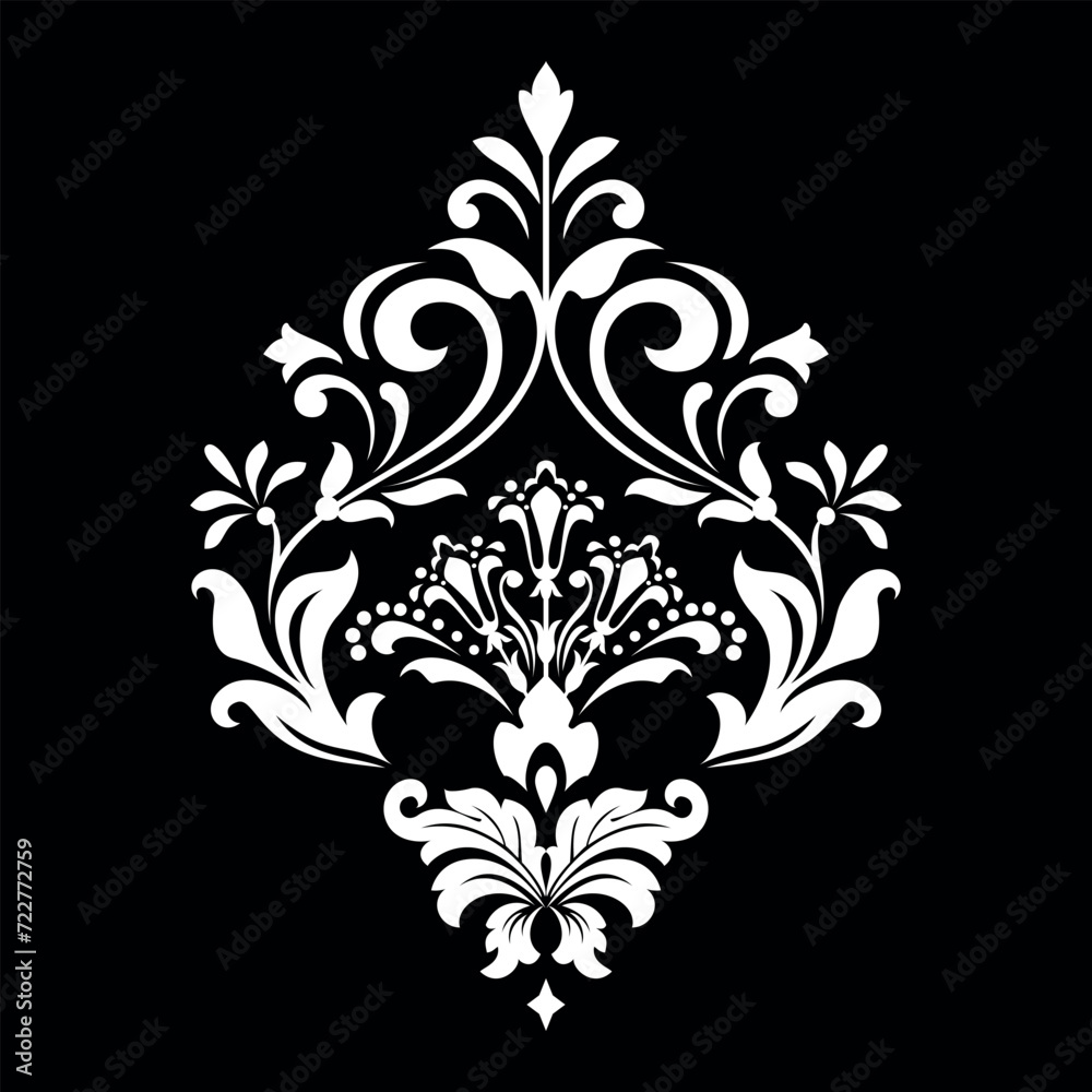 Obraz premium Damask graphic ornament. Floral design element. Black and white vector pattern.