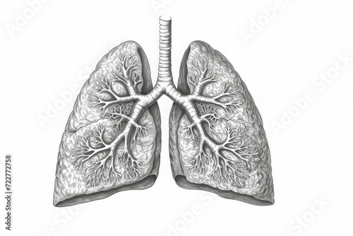 Detailed Human Lungs Illustration, outline drawings on white
