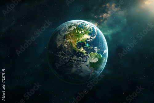 Earth in universe. Earth s day concept background. Copy Space.