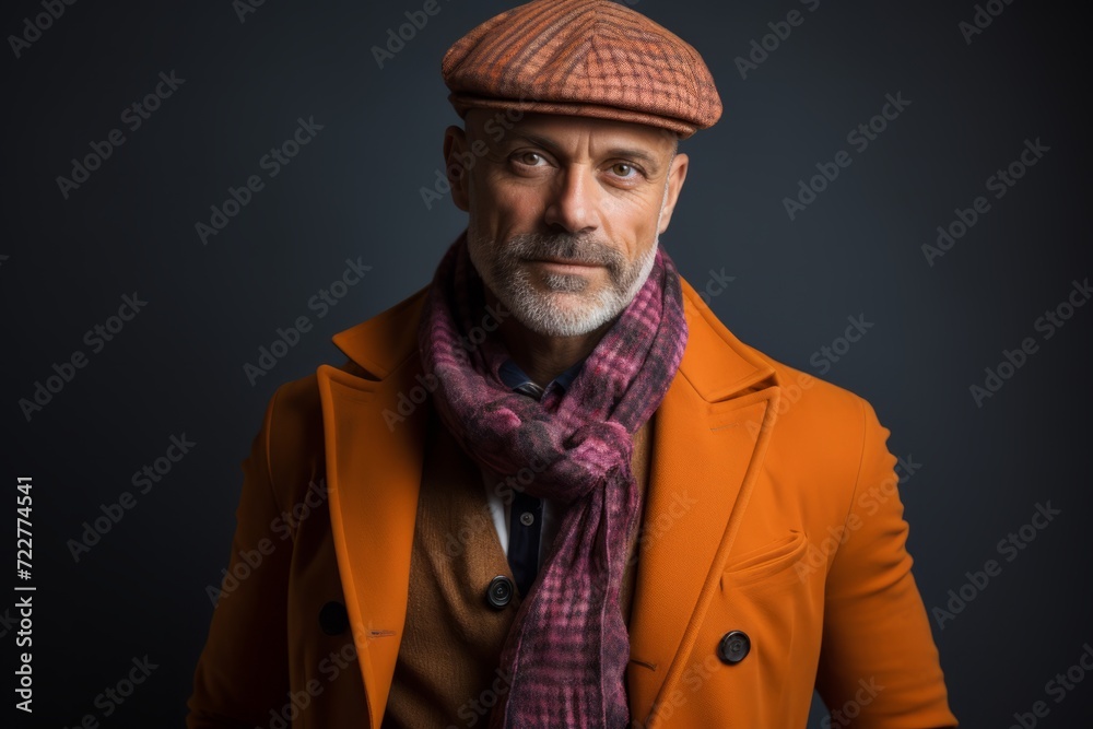 Portrait of a senior man wearing a coat and a hat. Portrait of a senior man wearing a coat and a hat.
