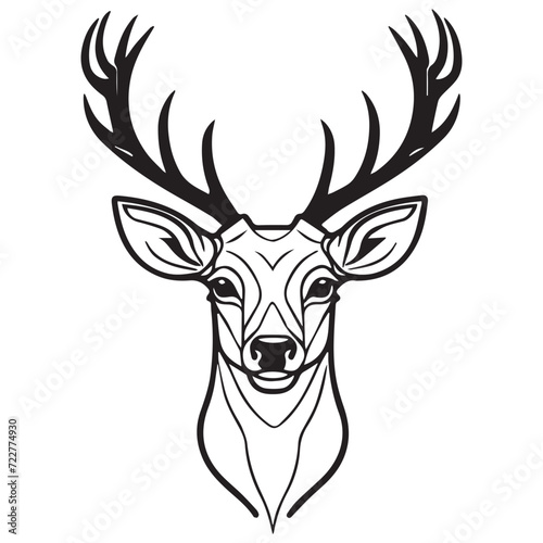 2d black outline vector hand drawn art style minimalism black and white animal head of deer © Rizaldy