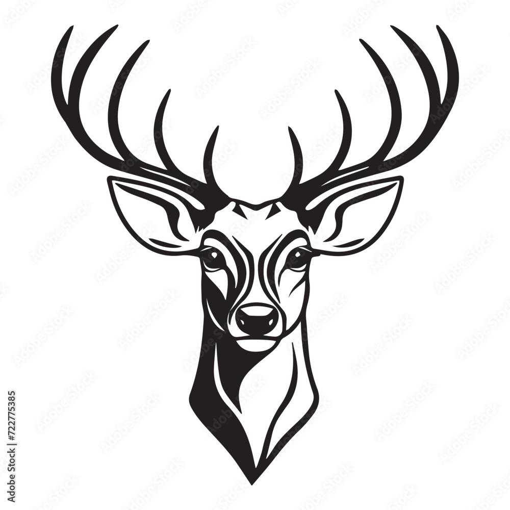 2d black outline vector hand drawn art style minimalism black and white animal head of deer