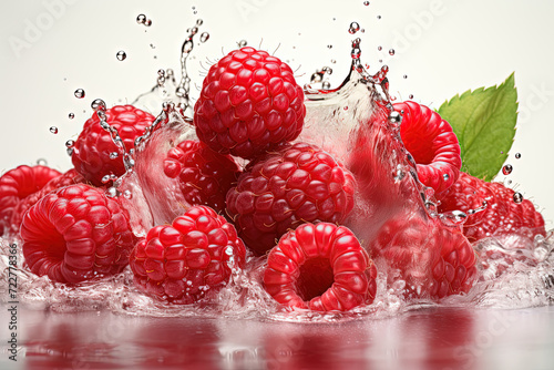 Rhapsody in Red: Vibrant Raspberries Falling, Bursting, and Dancing in a Water Ballet