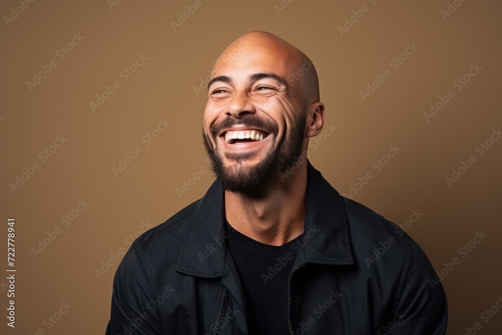 Handsome african american man laughing on a brown background Handsome african american man laughing on a brown background