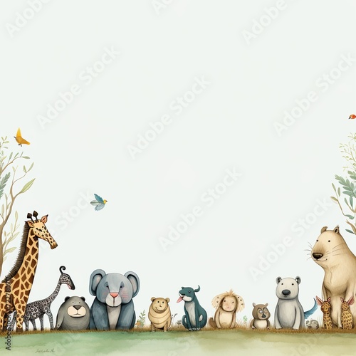 cute animals frame with empty space generative ai