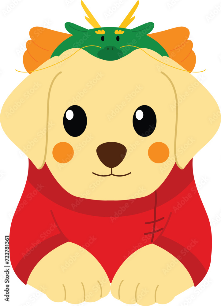 Obraz premium Dog labrador with Chinese new year costume , cartoon cute dog