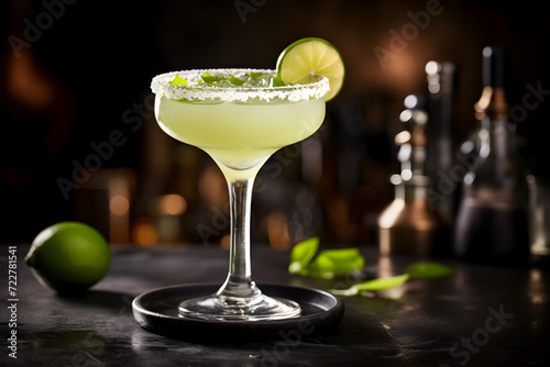 Margarita cocktail on bar counter. Generative AI