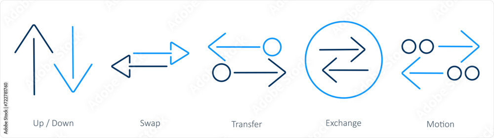 A set of 5 arrows icons as up down, swap, transfer A set of 5 arrows icons as up down, swap, transfer