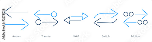 A set of 5 arrows icons as arrows, transfer, swap