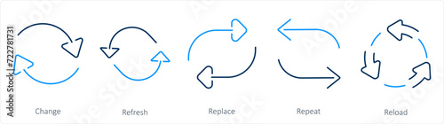 A set of 5 arrows icons as change, refresh, replace