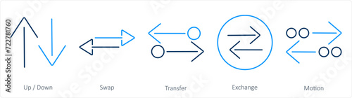 A set of 5 arrows icons as up down, swap, transfer