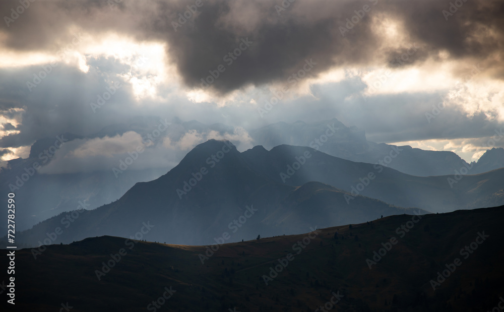 View from Passo Giau, dramatic sunset - Dolomites - Italy