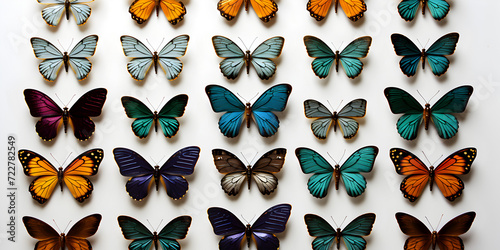 set of various butterflies isolated on white background