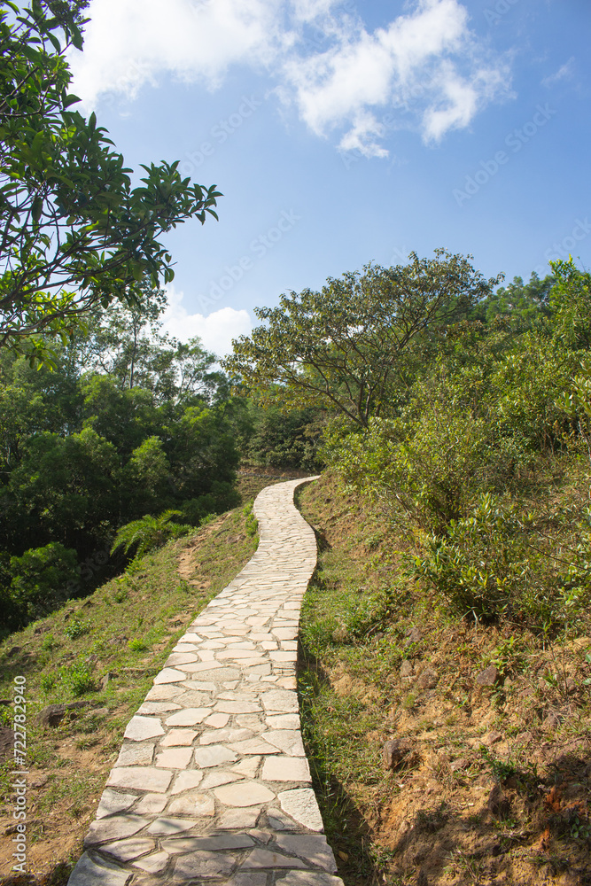 Morning view of the hiking trail of Shek Lung Kung. Hiking at Shek Lung Kung.