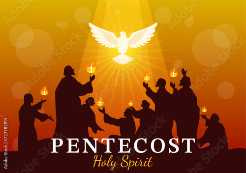 Pentecost Sunday Vector Illustration with Flame and Holy Spirit Dove in Catholics or Christians Religious Culture Holiday Flat Cartoon Background