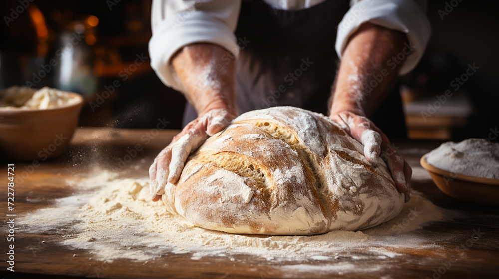 Fototapeta premium Making dough by hands at bakery