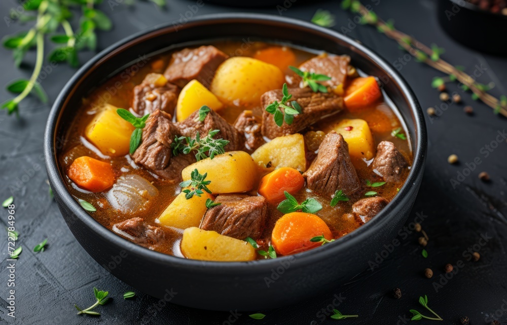 Traditional Irish stew . Stew of lamb, potatoes, onions, carrots, and thyme. Traditional Irish stew . Stew of lamb, potatoes, onions, carrots, and thyme.