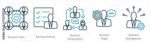 A set of 5 Mix icons as business team, business activity, business conversation