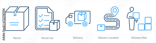 A set of 5 Mix icons as parcel, parcel list, delivery  photo