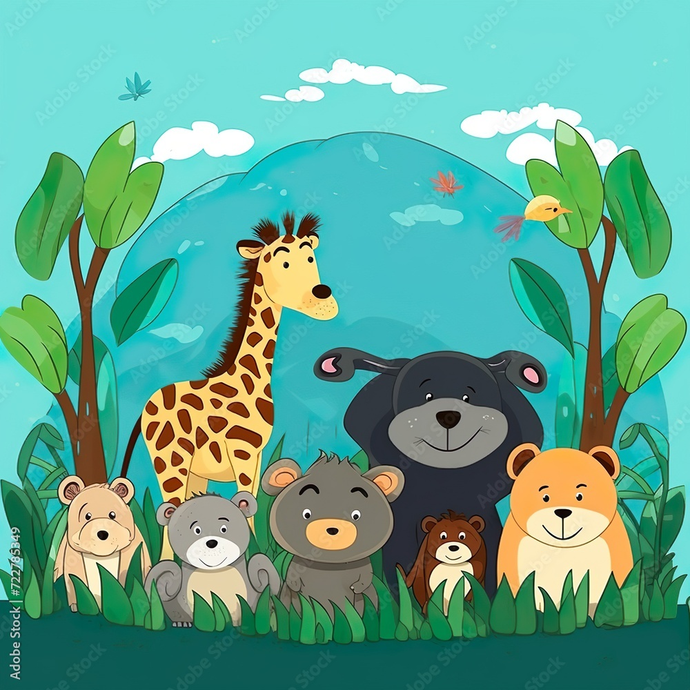 Naklejka premium group of cute wildlife animals generative ai