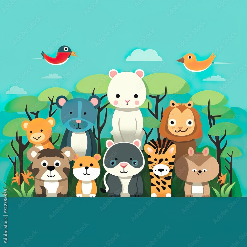 Naklejka premium group of cute wildlife animals generative ai