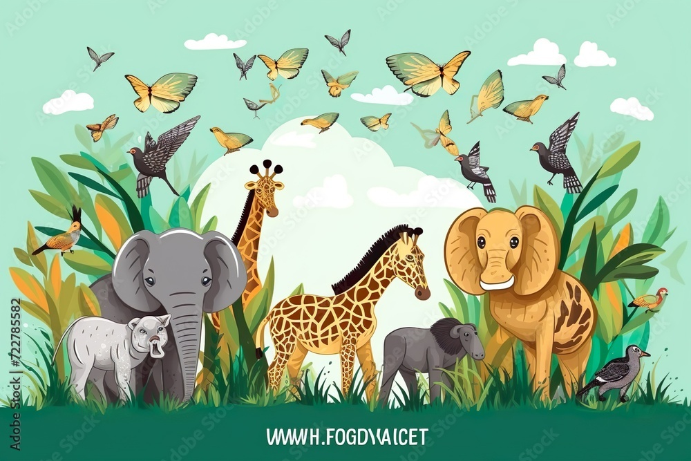 Naklejka premium group of cute wildlife animals generative ai