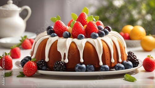 "Bundt Bliss: Iced Delight with Fruit Finale