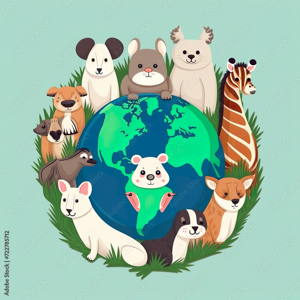 Naklejka premium group of cute wildlife animals generative ai