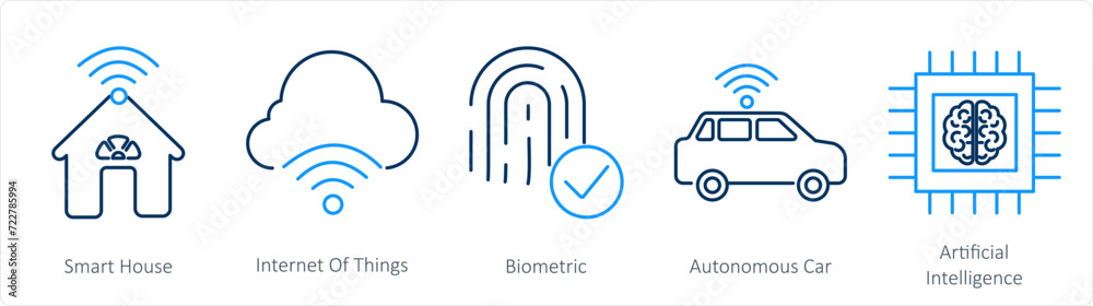 A set of 5 mix icons as smart house, internet of things, biometric A set of 5 mix icons as smart house, internet of things, biometric