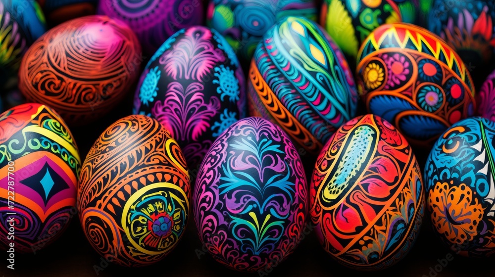 Unusual colorful festive Easter eggs with beautiful drawings Unusual colorful festive Easter eggs with beautiful drawings
